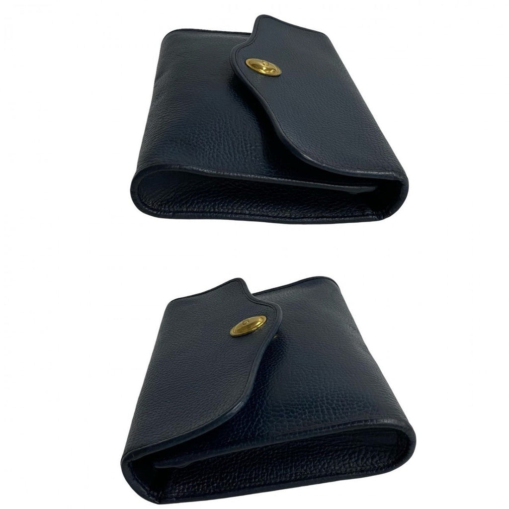Pre-owned Dior leather wallet in navy blue with a gold-tone button closure