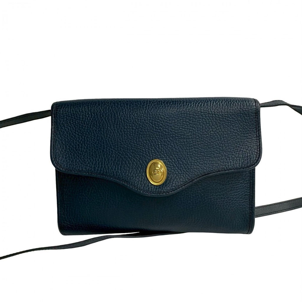 Dior pre-owned navy leather bag with a gold-tone clasp and adjustable strap