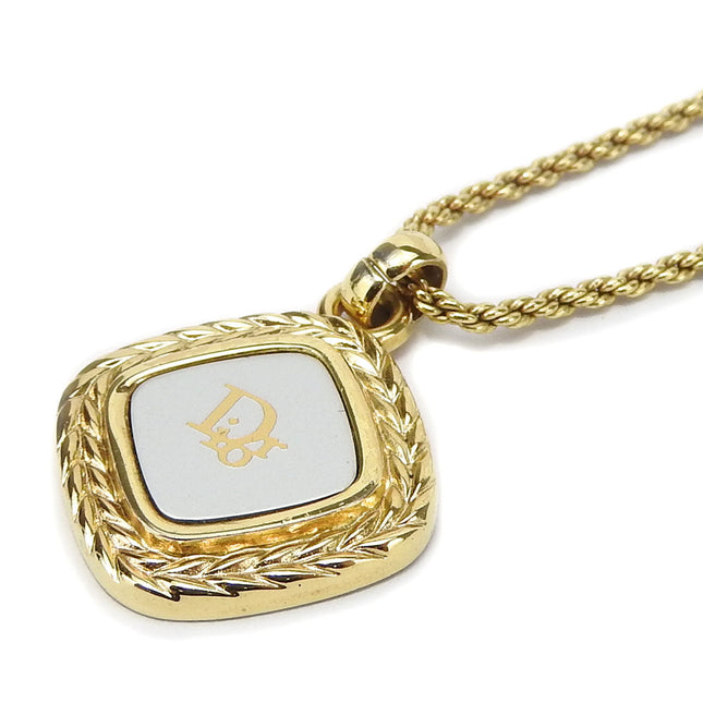 Pre-owned Christian Dior gold pendant necklace with twisted rope chain and logo detail