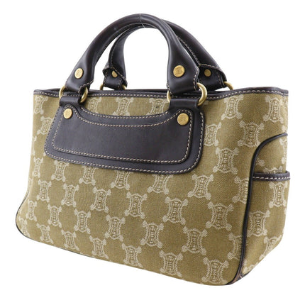 CELINE Pre-owned Designer Tote Bag in Tan with Brown Leather Accents and Signature Pattern