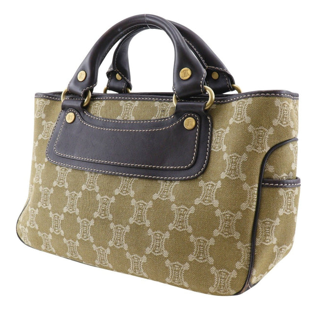 CELINE Pre-owned Designer Tote Bag in Tan with Brown Leather Accents and Signature Pattern