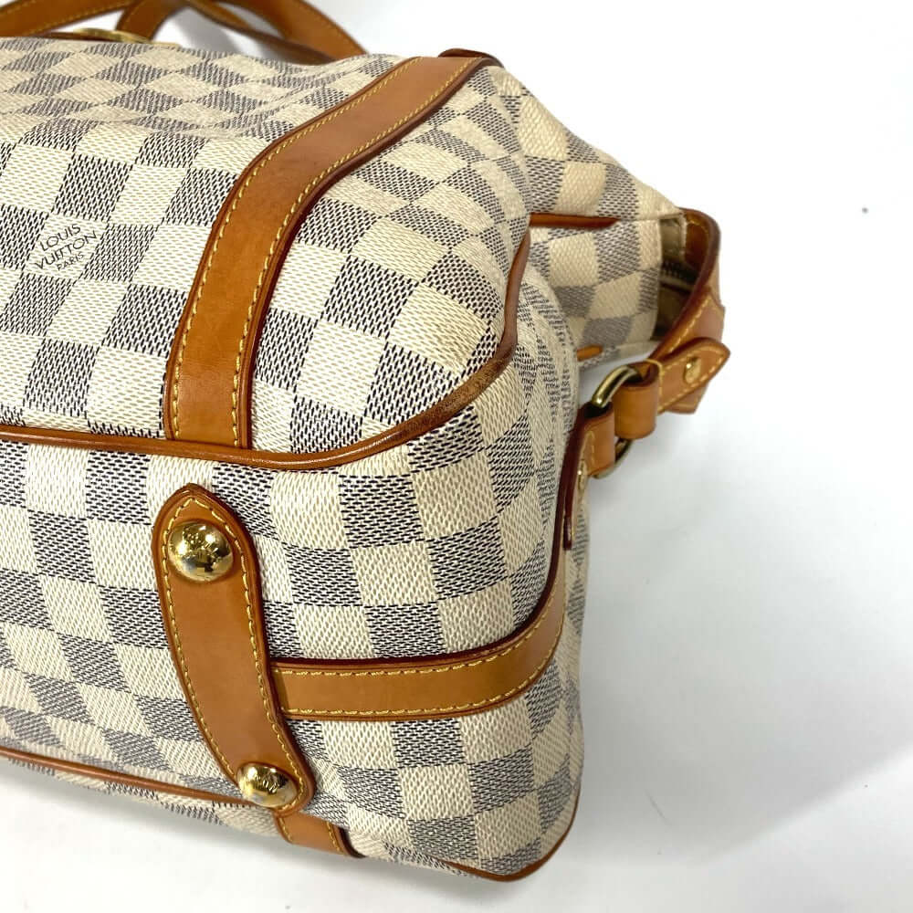 Pre-owned Louis Vuitton Damier Azur Canvas Bag with Leather Accents and Adjustable Straps