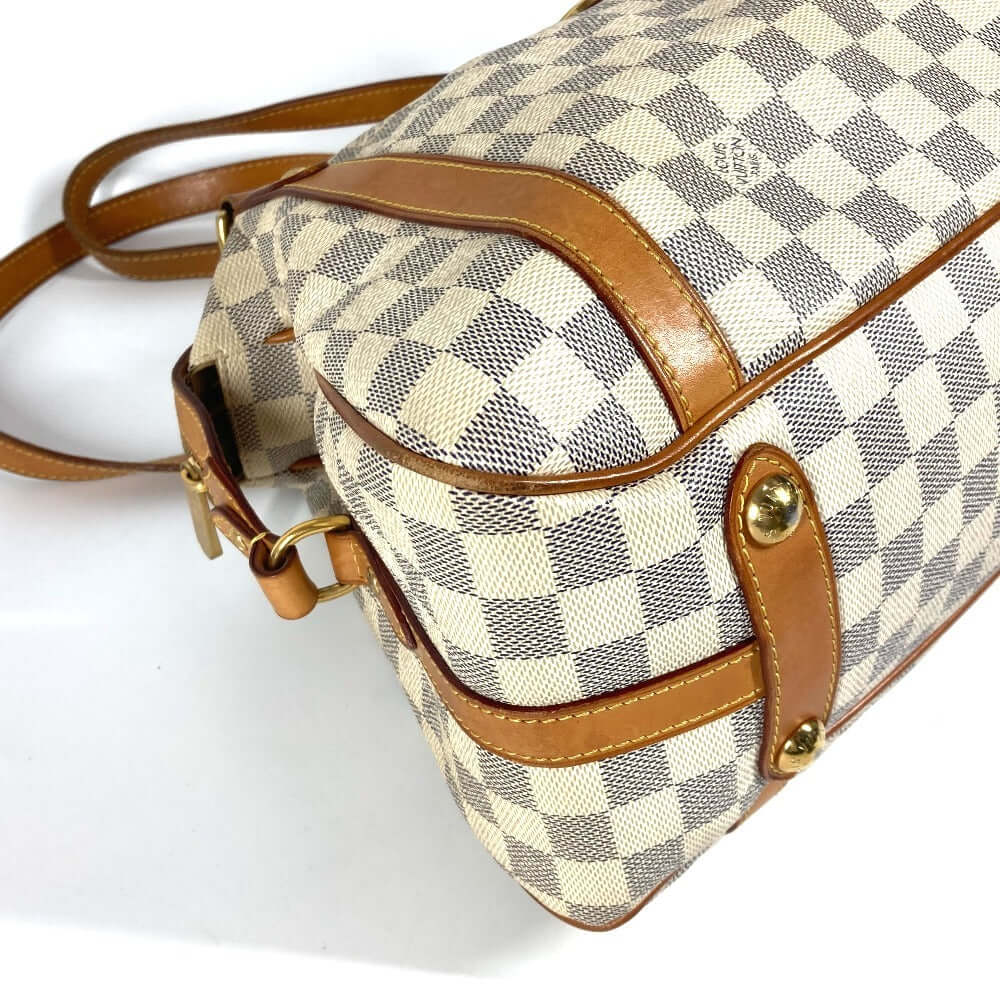 Pre-owned Louis Vuitton Damier Canvas Handbag with Leather Accents and Adjustable Strap