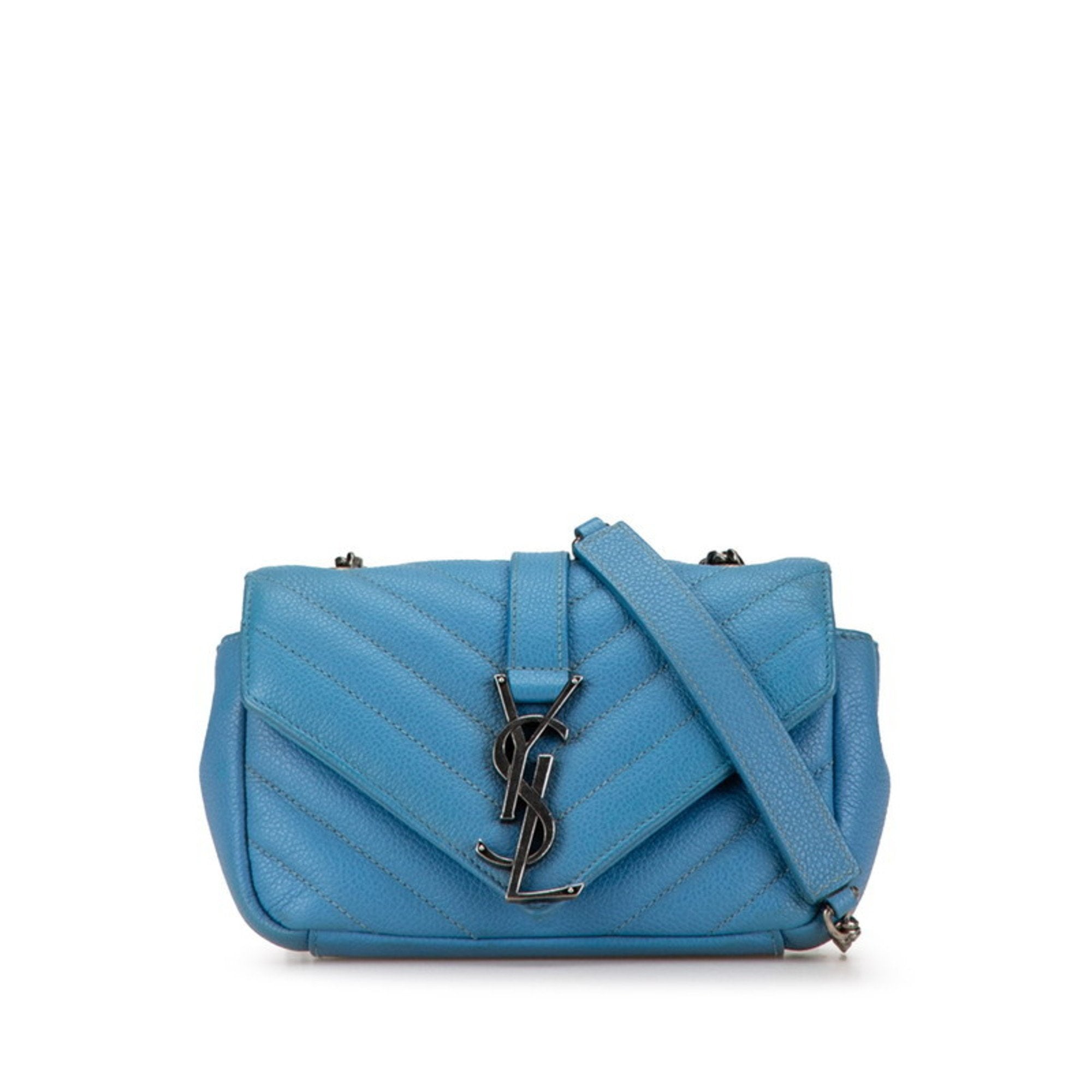Pre-owned Saint Laurent Baby Chai bag in vibrant blue with quilted design and signature logo