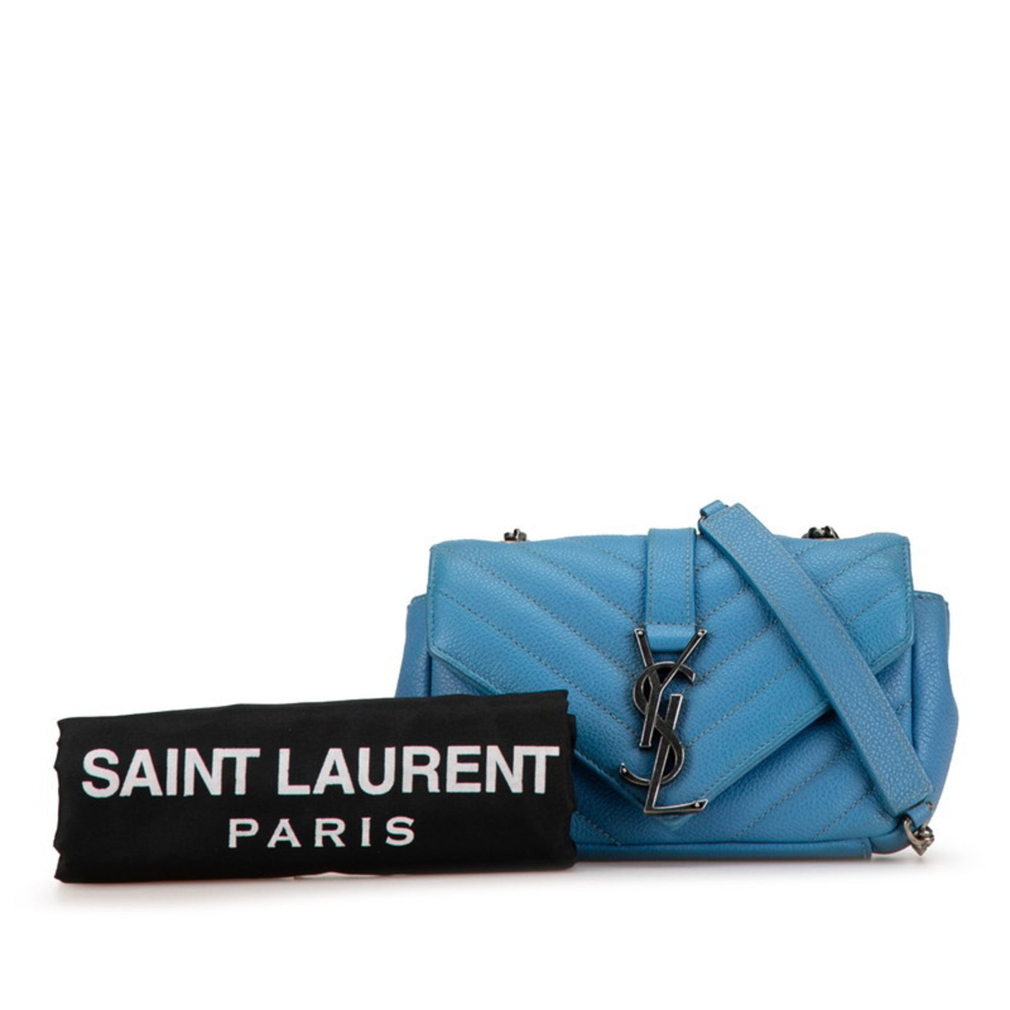 Pre-owned Saint Laurent Baby Chai bag in light blue with signature logo and chain strap for stylish use