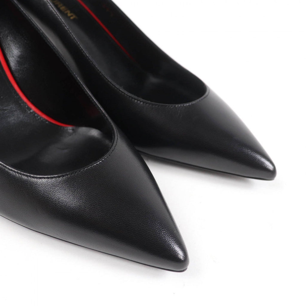 Saint Laurent Paris black heels with a sleek pointed toe design and elegant leather finish