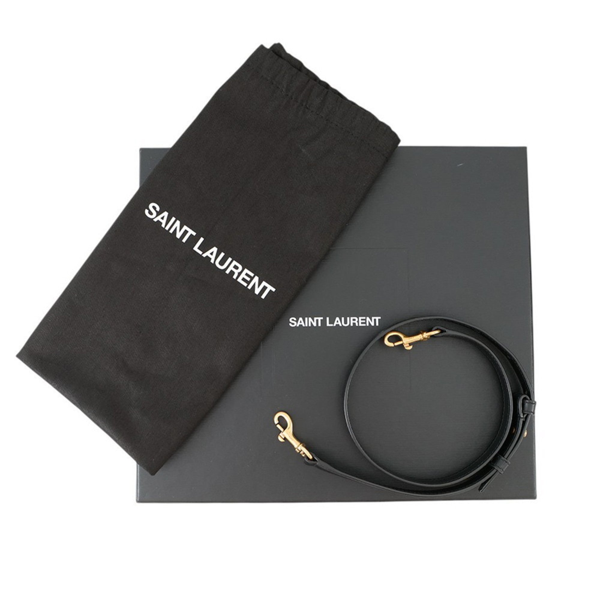 SAINT LAURENT Seria Mini 2 way bag packaging with dust bag and strap for stylish storage and protection.