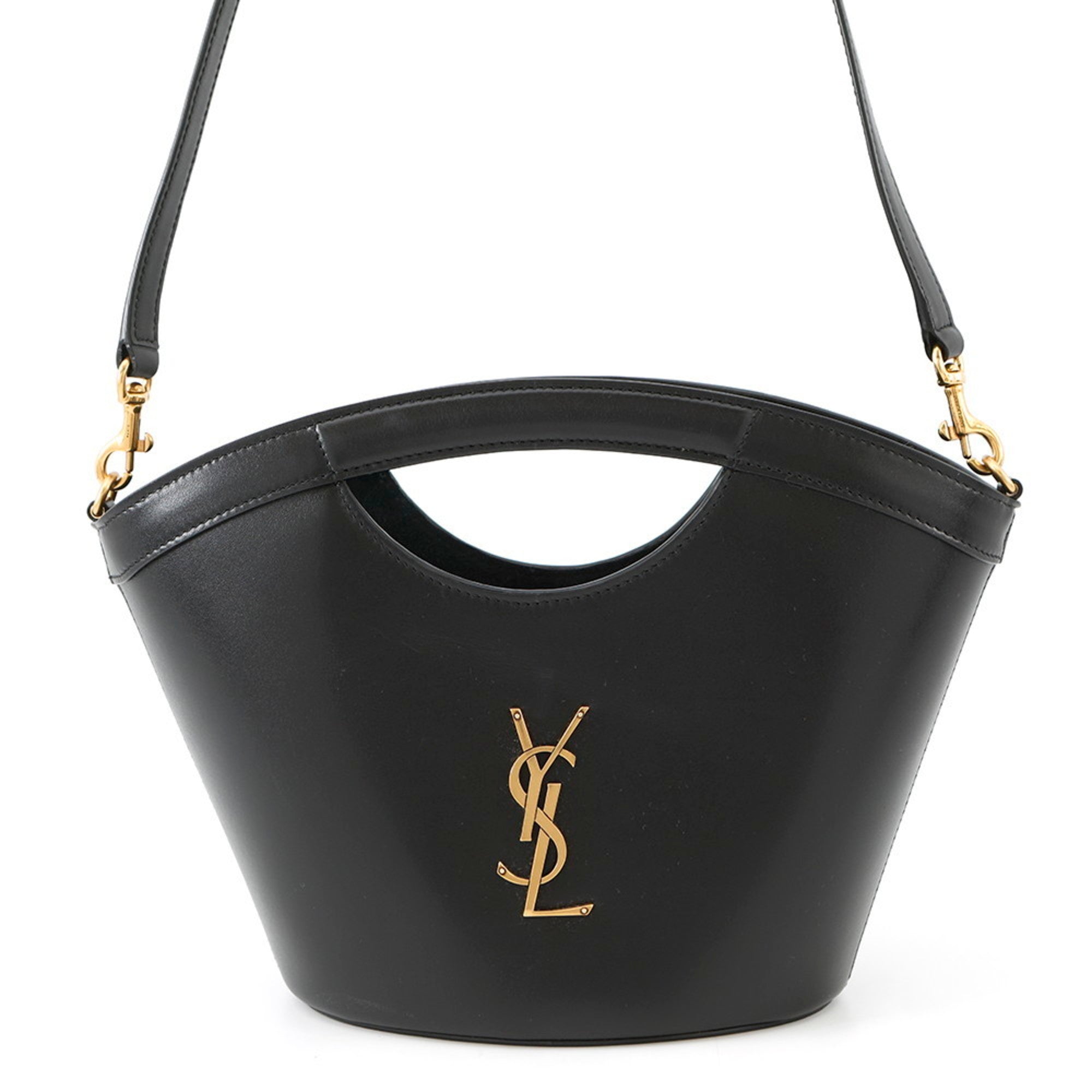 MANSII SAINT LAURENT Seria Mini 2 way bag in black leather with gold logo and shoulder strap