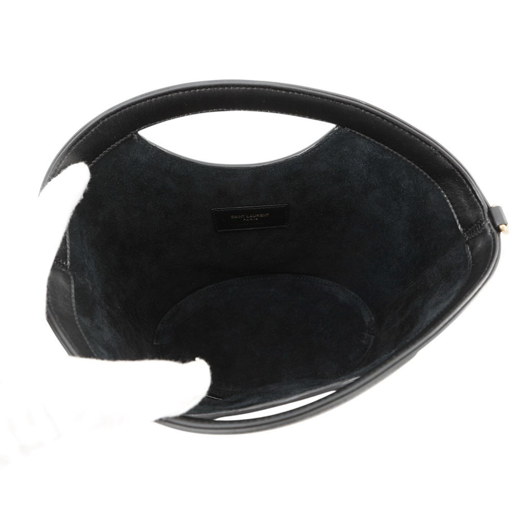 Interior view of MANSII SAINT LAURENT Seria Mini 2 way bag showing soft suede lining and spacious design