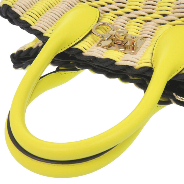 Salvatore Ferragamo Yellow Woven Handbag, pre-owned with stylish handles and logo detail