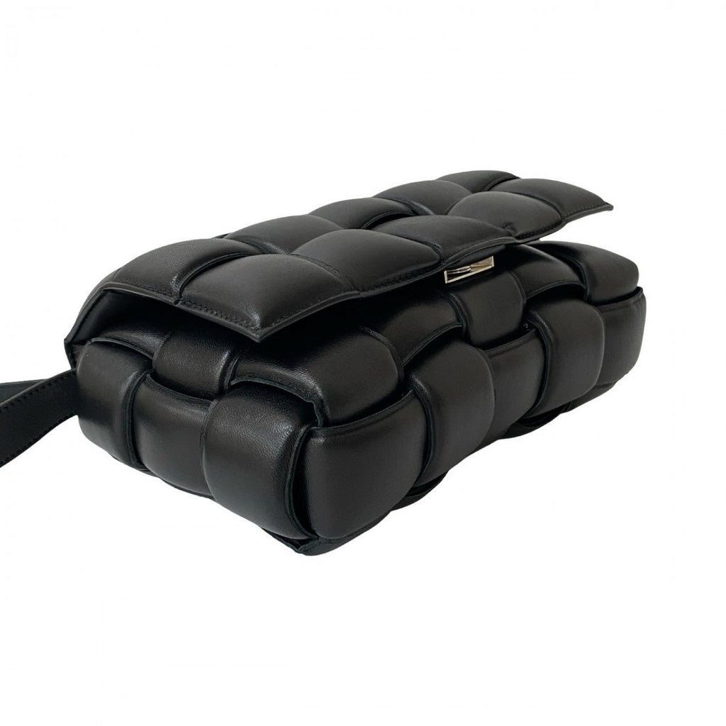 Bottega Veneta second hand woven black leather bag with a unique cushioned design