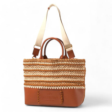 Valentino Garavani pre-owned woven straw bag with leather base and dual handles