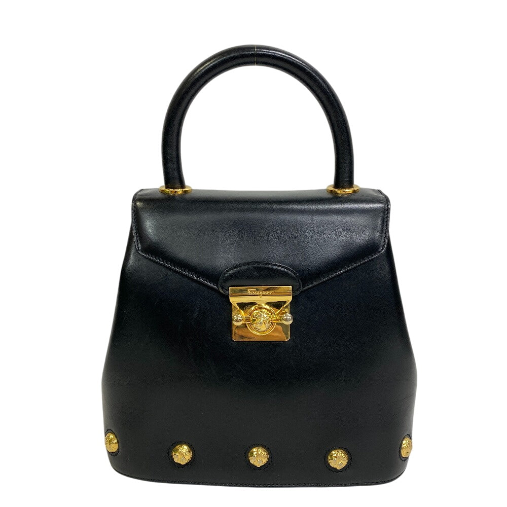 Salvatore Ferragamo vintage handbag in black leather with gold-tone hardware and decorative studs
