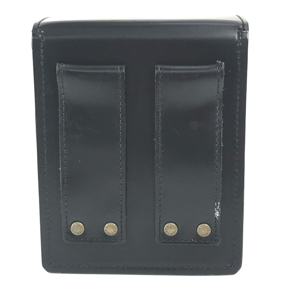 Louis Vuitton Vintage Pouch in black leather featuring two exterior pockets and gold-tone studs