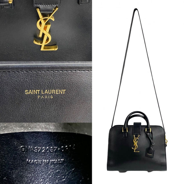 SAINT LAURENT pre-owned black leather handbag with gold hardware and adjustable strap